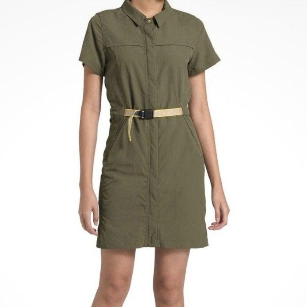 The North Face Dress Womens XS Olive Green Class V Nylon Short Sleeve Belt Zip